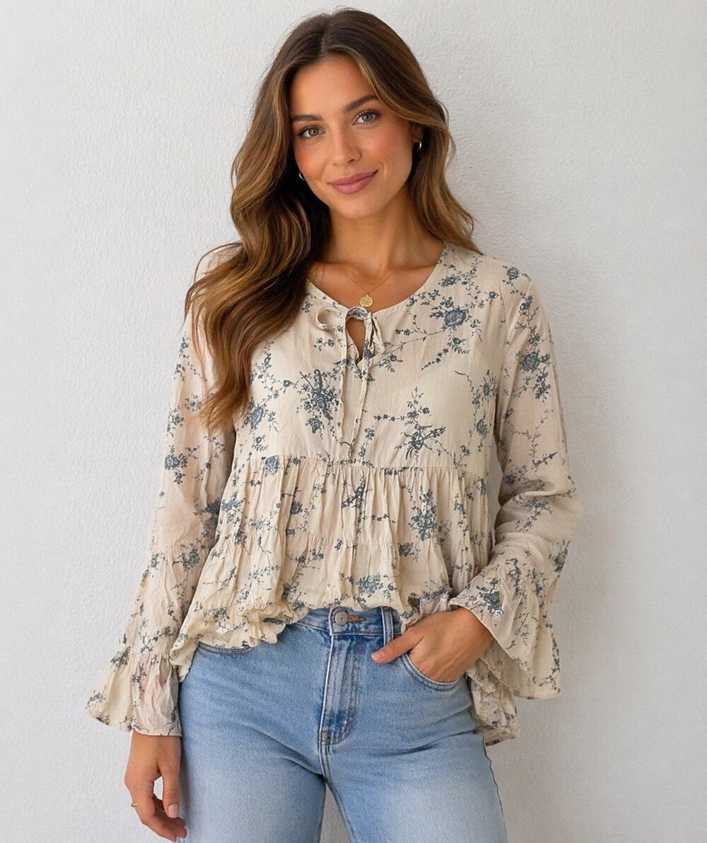 JDL Beige Floral Blouse size small
